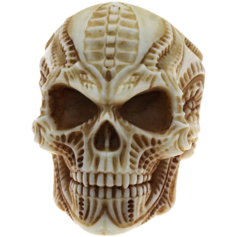 Antler Skull Ring with Demonic Pattern