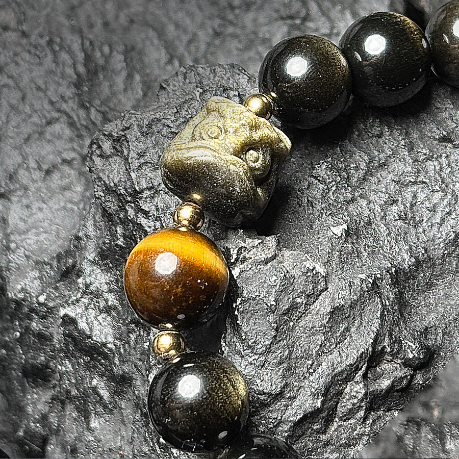 Bracelet de perles d'obsidienne Lion éveillé