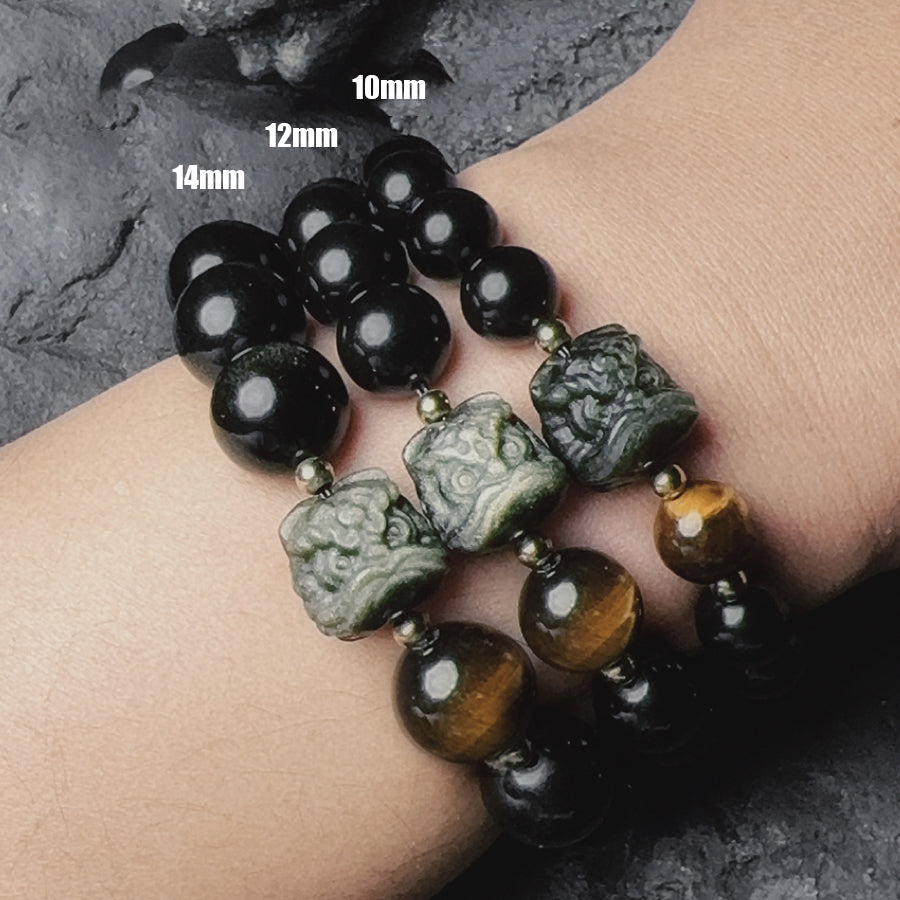 Bracelet de perles d'obsidienne Lion éveillé