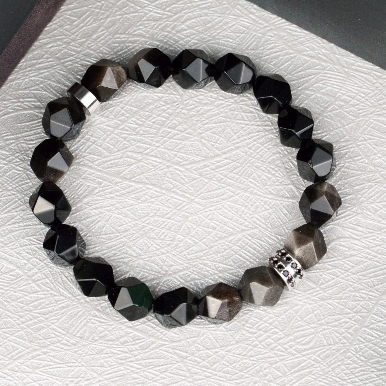 Bracelet géométrique à facettes noir et gris