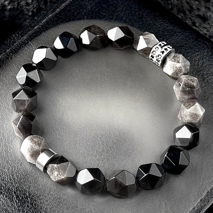 Bracelet géométrique à facettes noir et gris