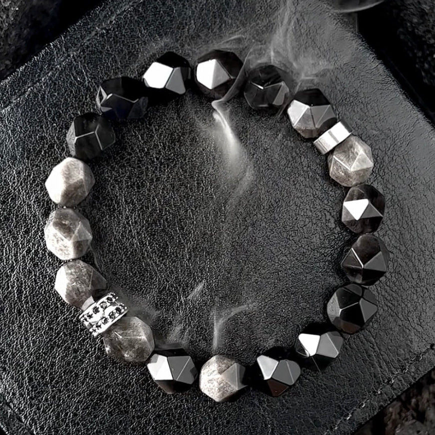 Bracelet géométrique à facettes noir et gris