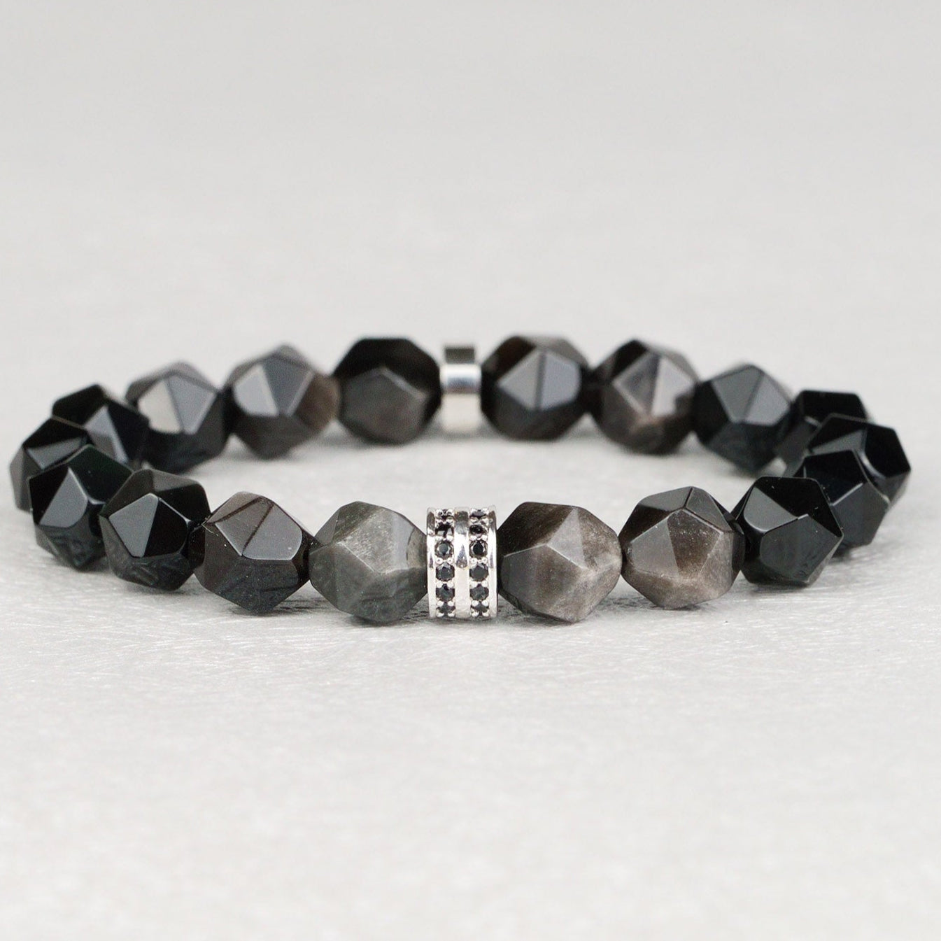 Bracelet géométrique à facettes noir et gris