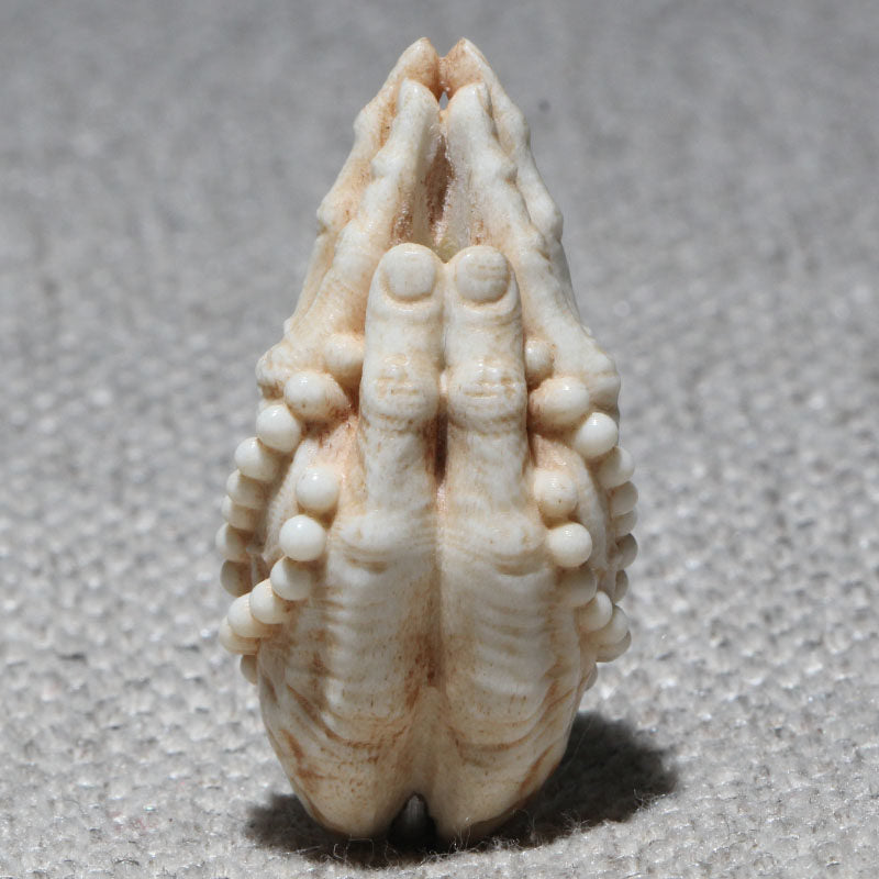 Carved Antler Hands Clasped in Prayer Pendant