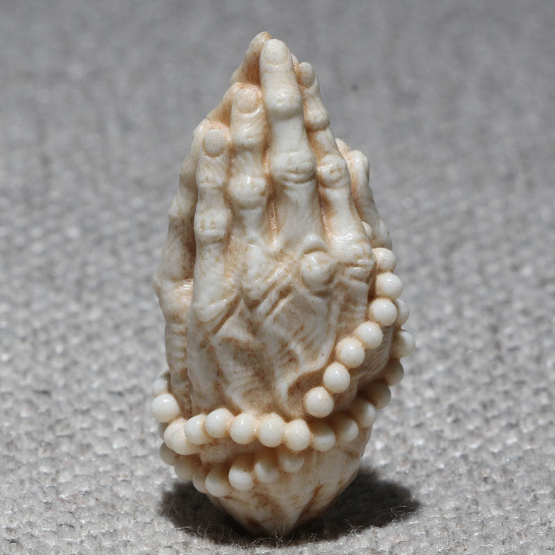 Carved Antler Hands Clasped in Prayer Pendant