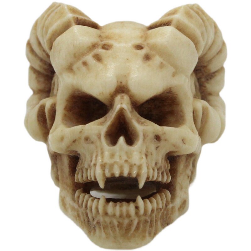Hand-Carved Deer Antler Demon Ram Skull Bead