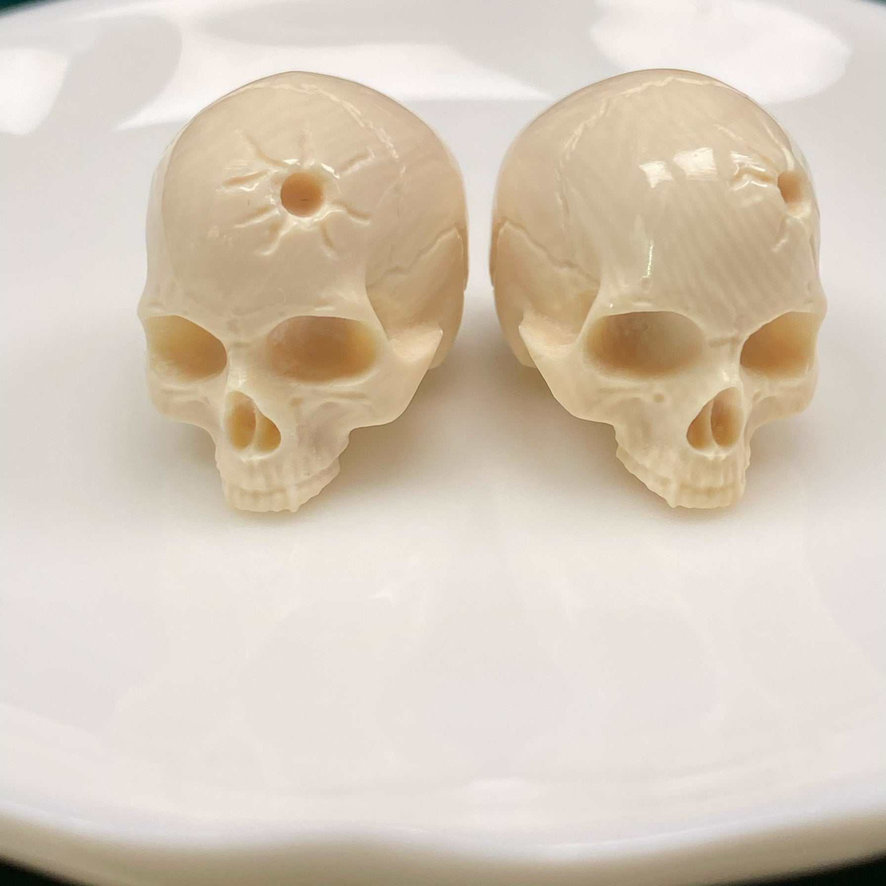 Carved Mammoth Ivory Half-Jaw Skull Bead