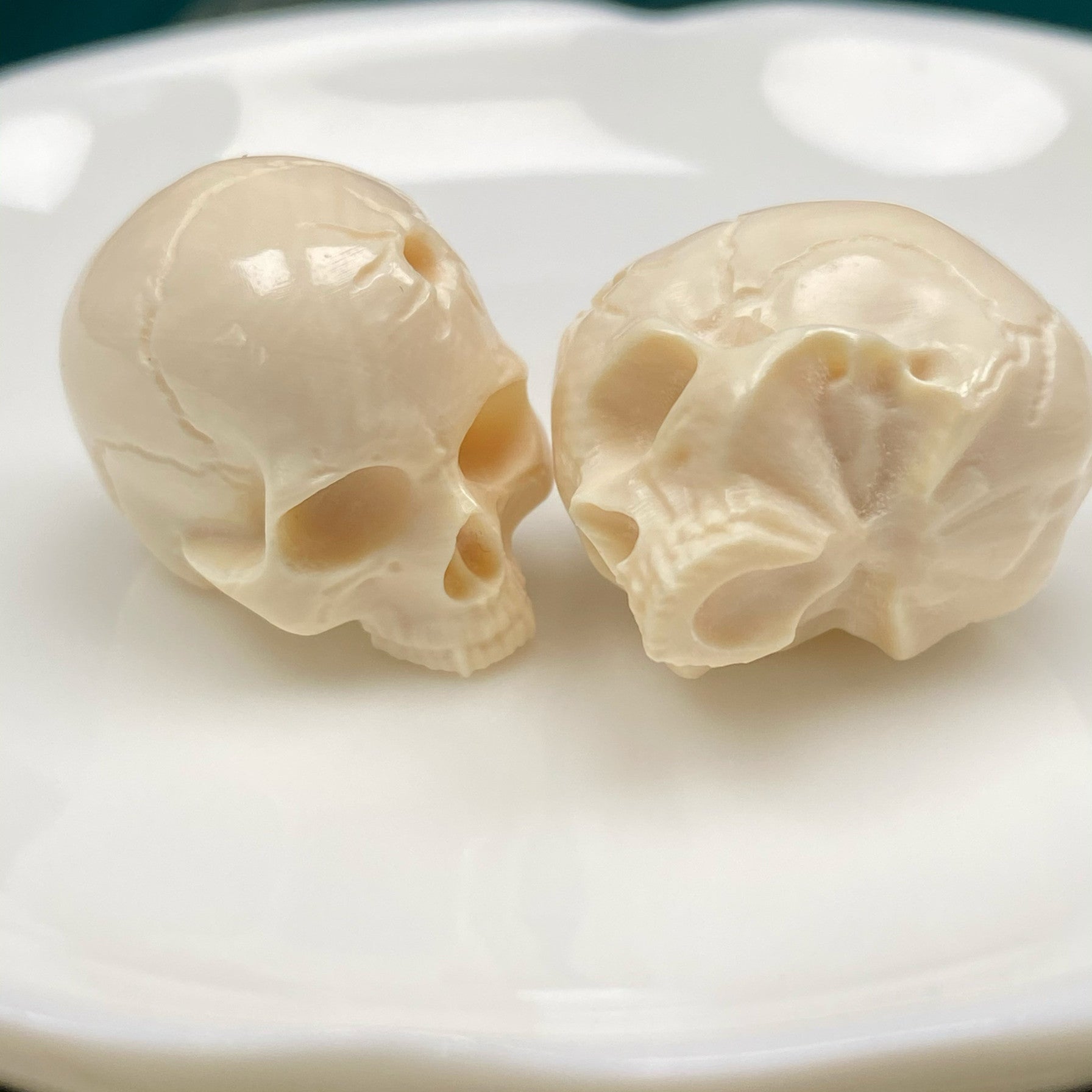 Carved Mammoth Ivory Half-Jaw Skull Bead