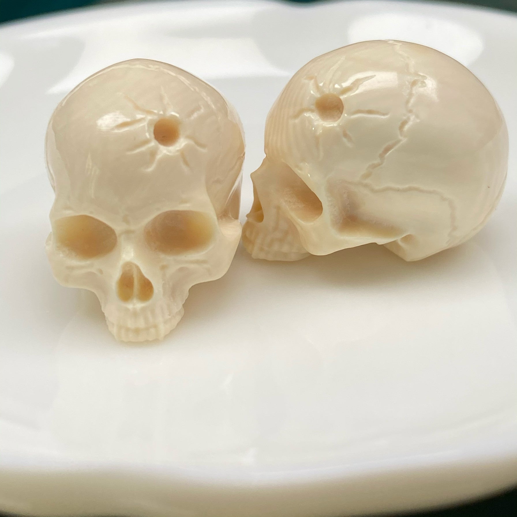 Carved Mammoth Ivory Half-Jaw Skull Bead