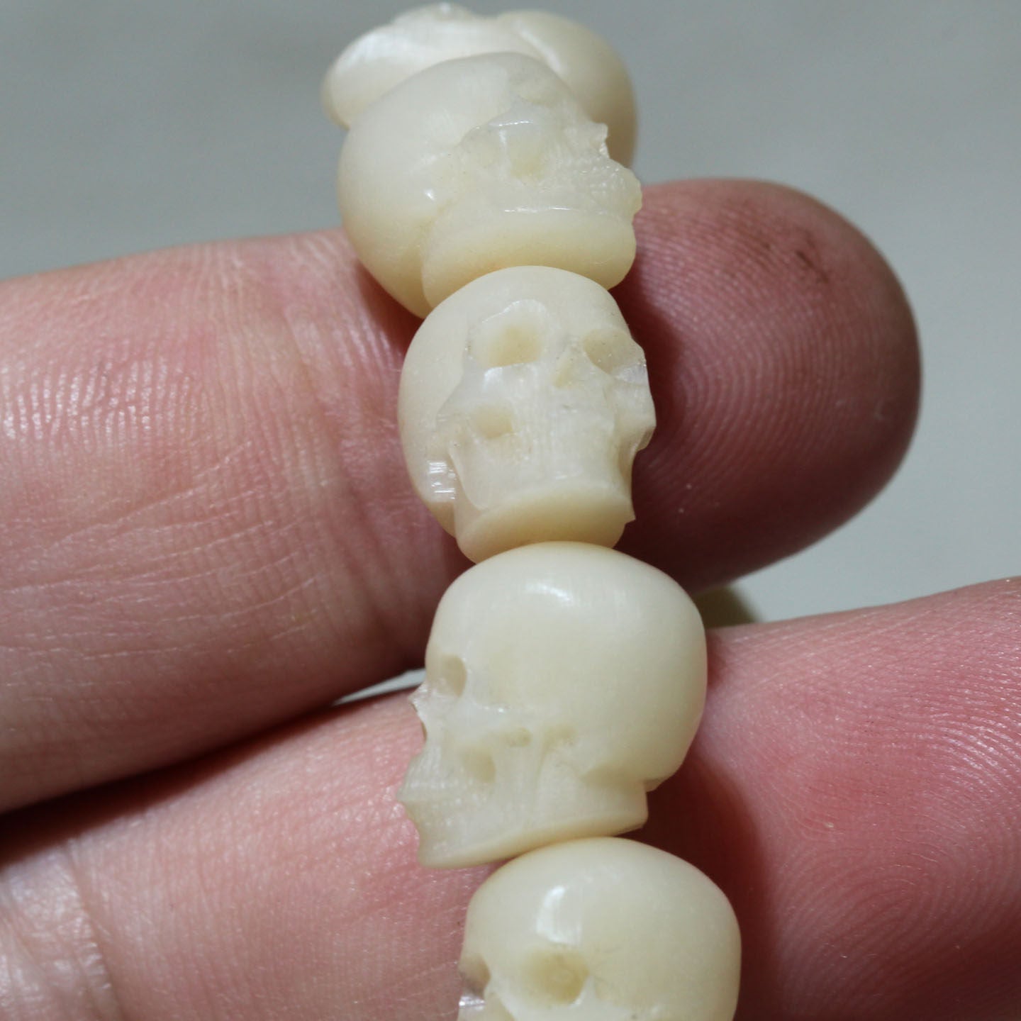 Carved Ox Bone Skull Bead Bracelet