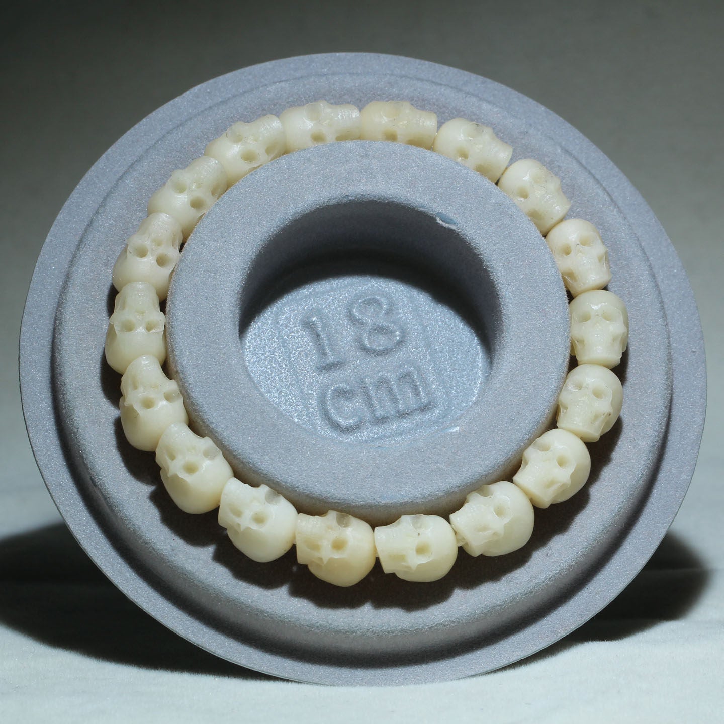 Carved Ox Bone Skull Bead Bracelet