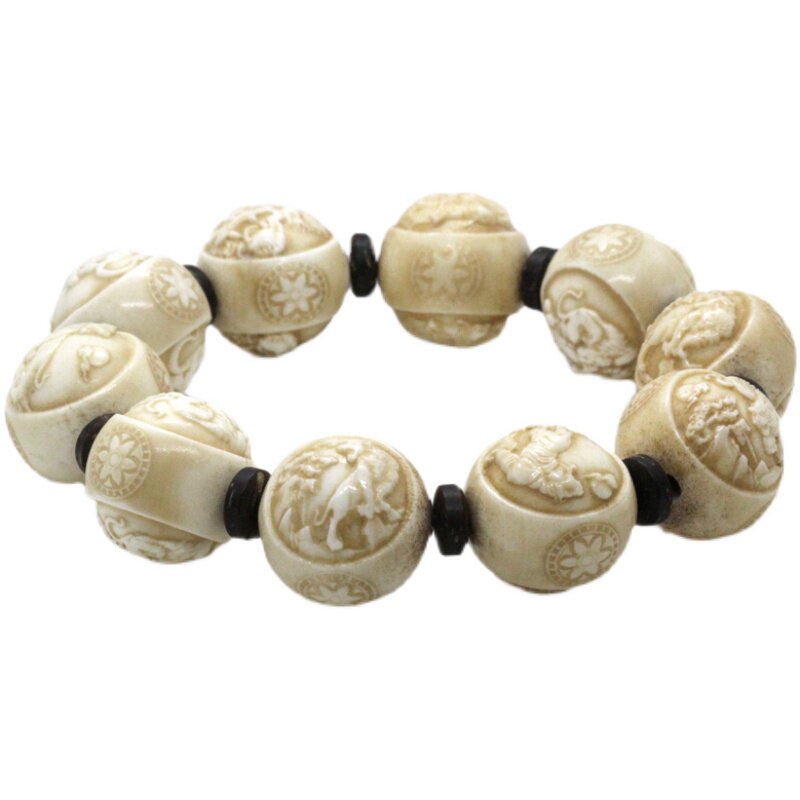 Carved Tiger Patterns Antler Bead Bracelet