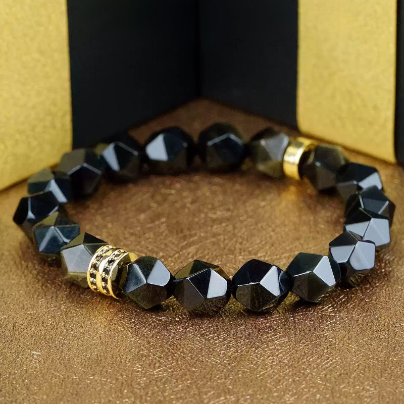 Bracelet en perles d'obsidienne à facettes Dragon Gleam