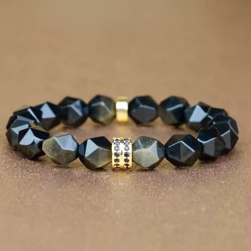 Bracelet en perles d'obsidienne à facettes Dragon Gleam