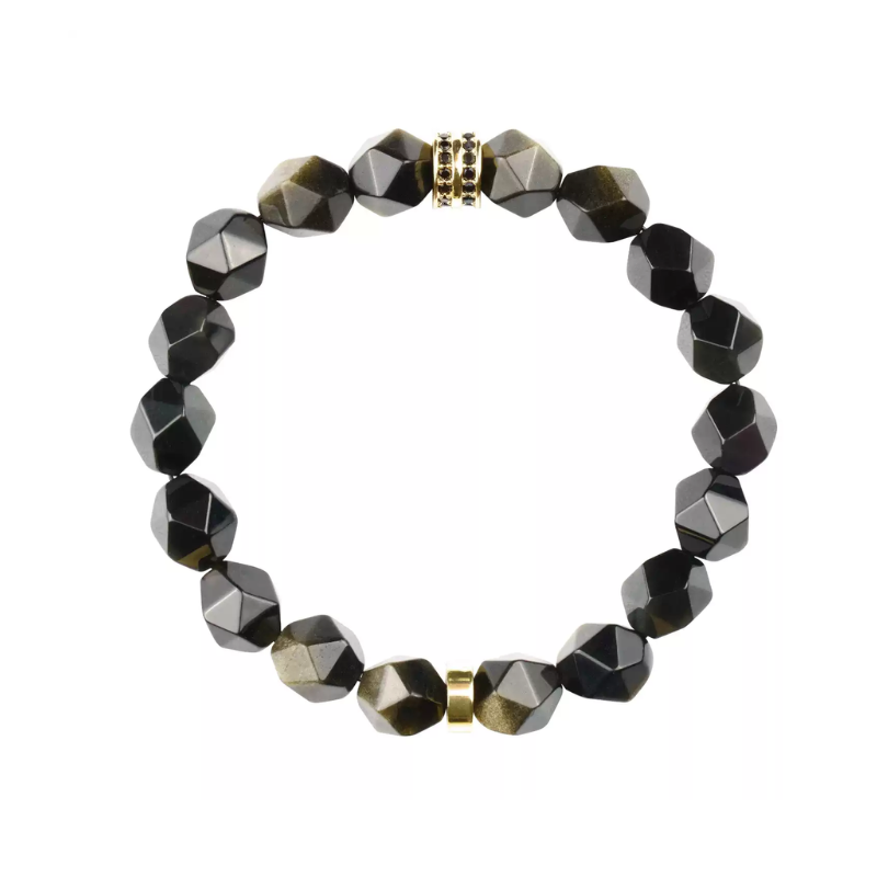 Bracelet en perles d'obsidienne à facettes Dragon Gleam
