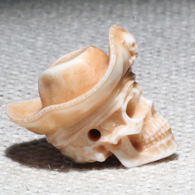 Hand-Carved Antler Pirate Captain Skull Bead