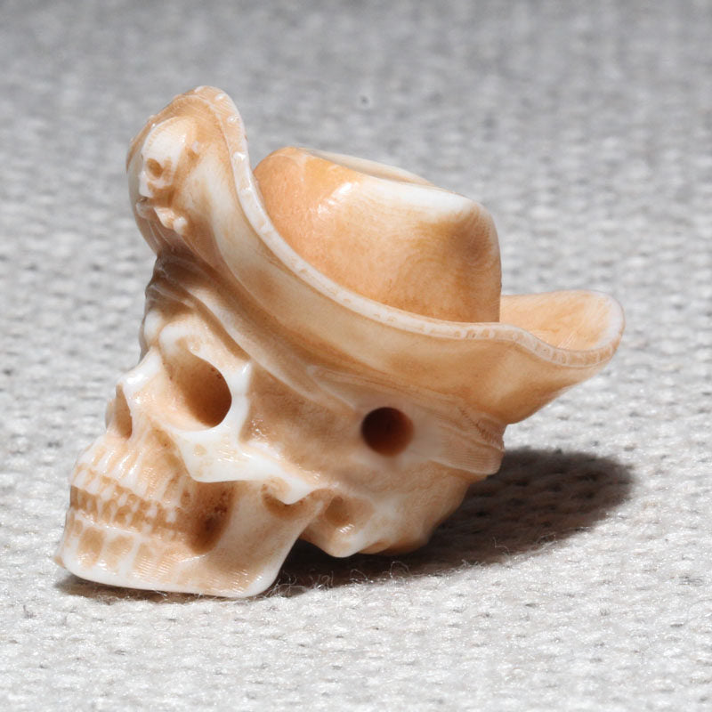 Hand-Carved Antler Pirate Captain Skull Bead