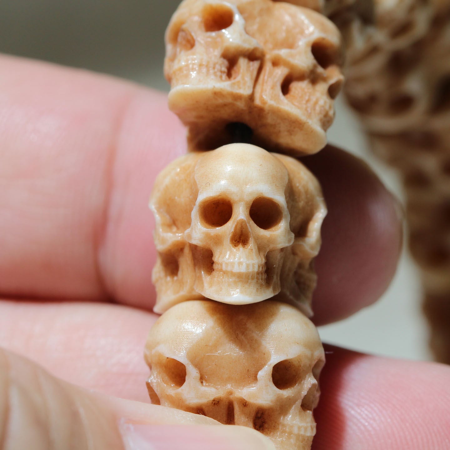 Hand-Carved Antler Triple Skull Bracelet