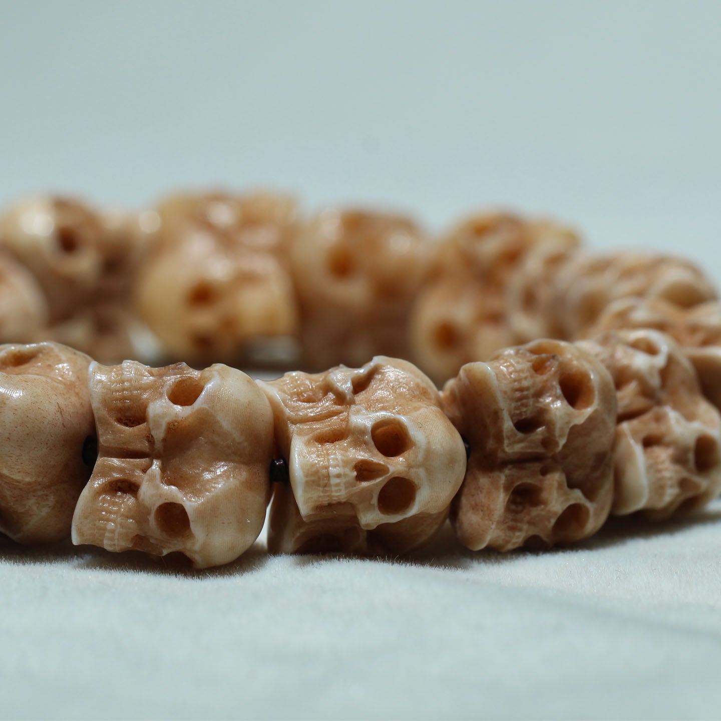 Hand-Carved Antler Triple Skull Bracelet
