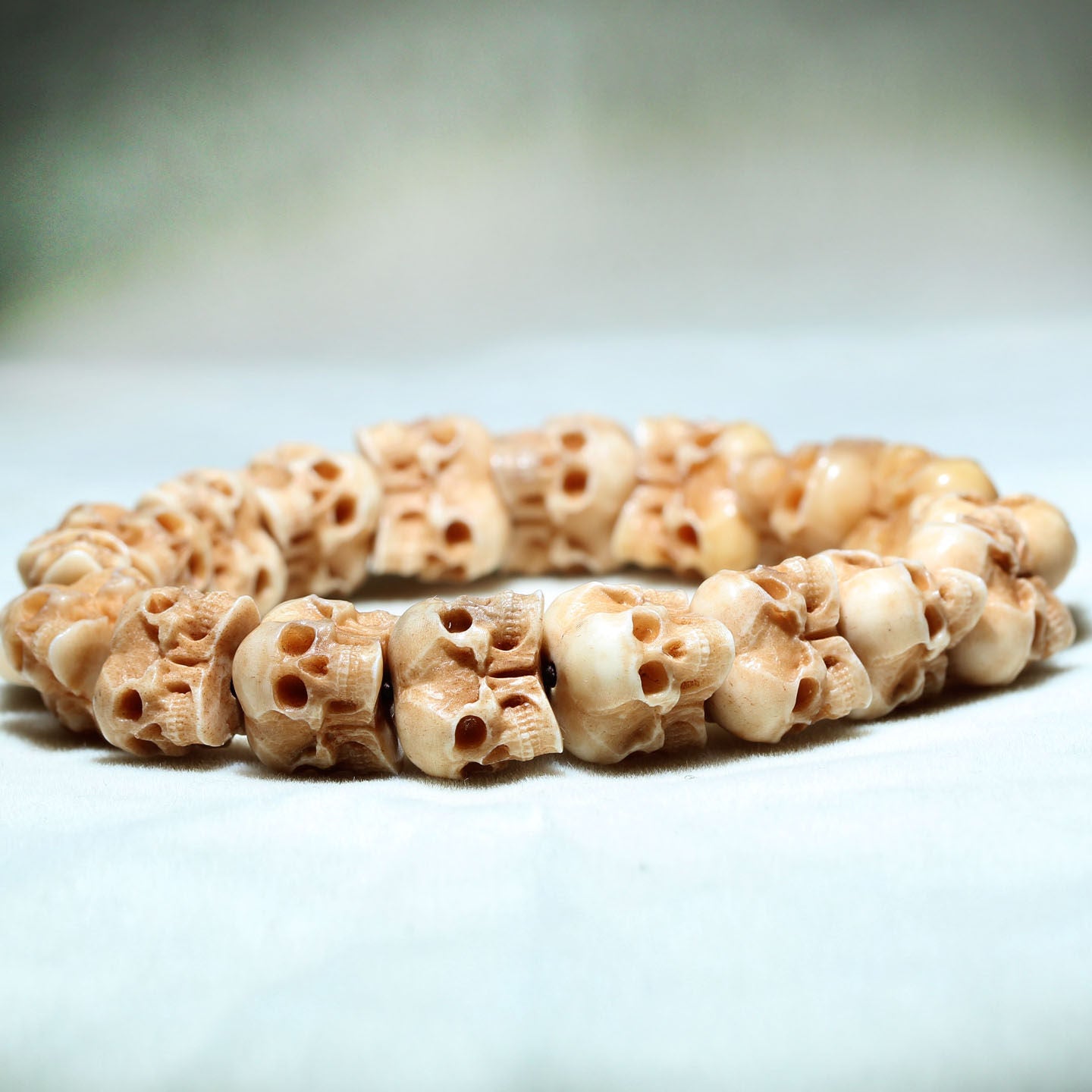 Hand-Carved Antler Triple Skull Bracelet