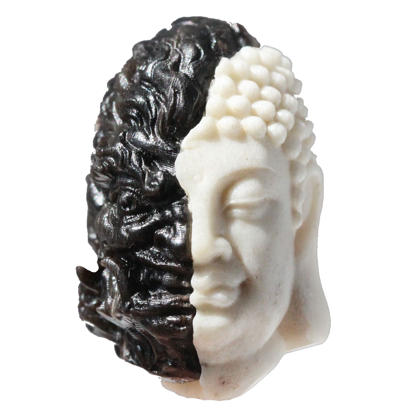 Hand-Carved Antler & Black Horn Buddha-Demon Totem