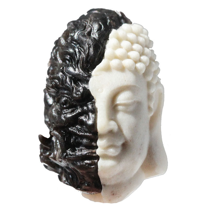 Hand-Carved Antler & Black Horn Buddha-Demon Totem