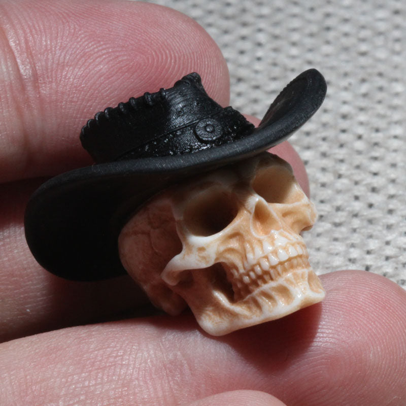 Hand-Carved Antler & Black Horn Cowboy Skull Bead