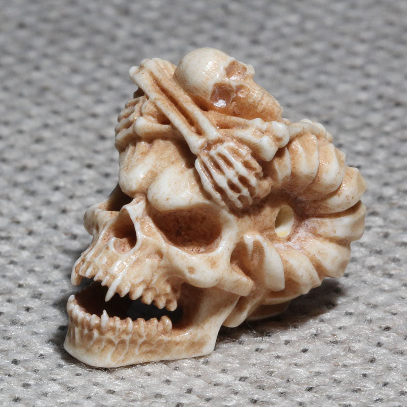 Hand-Carved Antler horned Demon Skull Bead