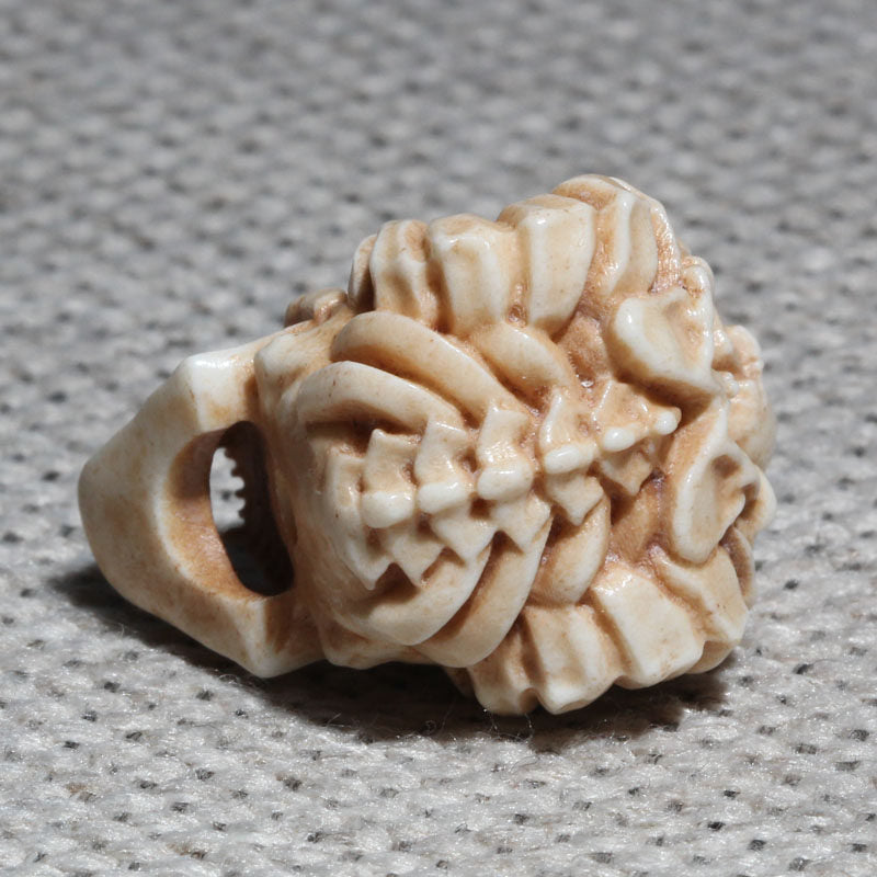 Hand-Carved Antler horned Demon Skull Bead