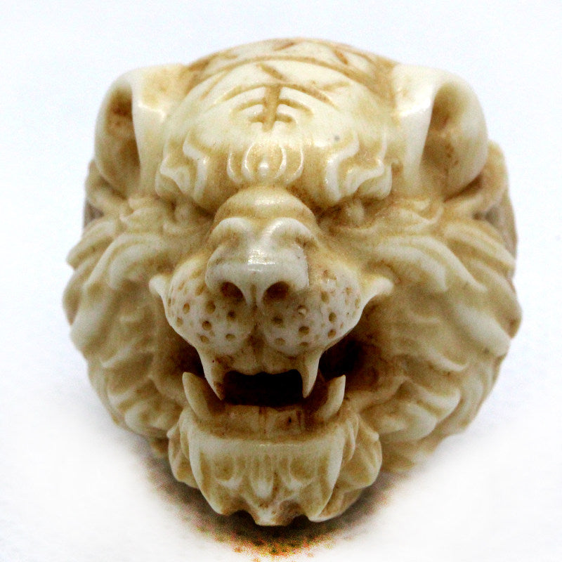 Hand-Carved Deer Antler Roaring Tiger Mouth Bead