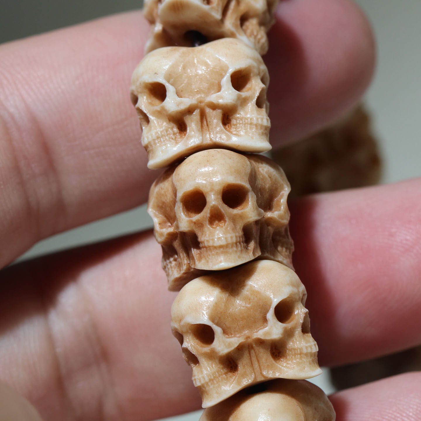Hand-Carved Natural Antler Triple Skull DIY Bead