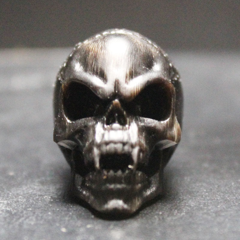 Hand-Carved Natural Black Horn Roaring Skull DIY Bead