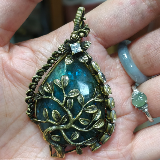 Hand-Woven Labradorite Tree of Life Pendant