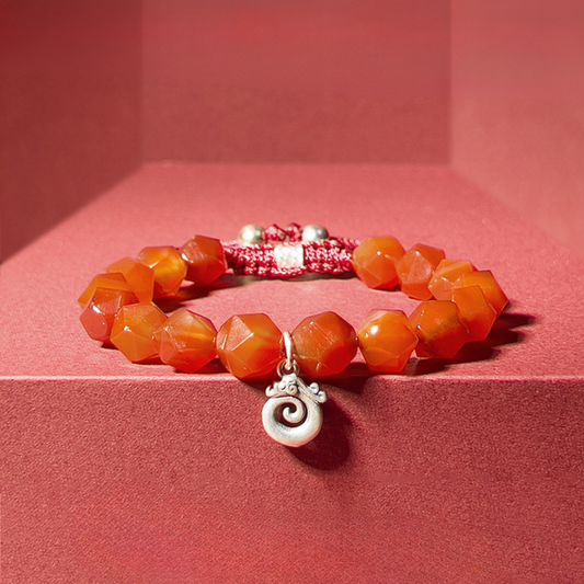 Lucky Multi-Faceted Cut Red Agate Bracelet