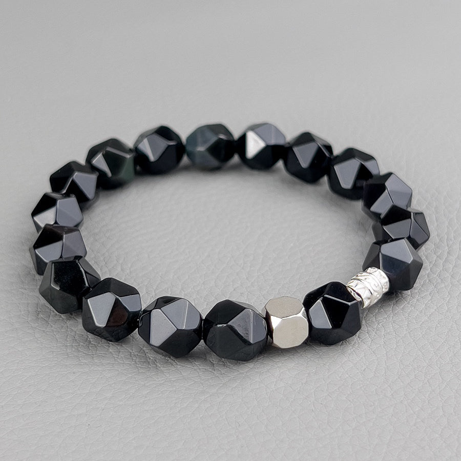 Bracelet mystérieux en perles à facettes en obsidienne