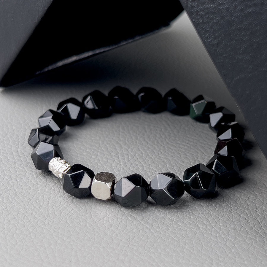 Bracelet mystérieux en perles à facettes en obsidienne