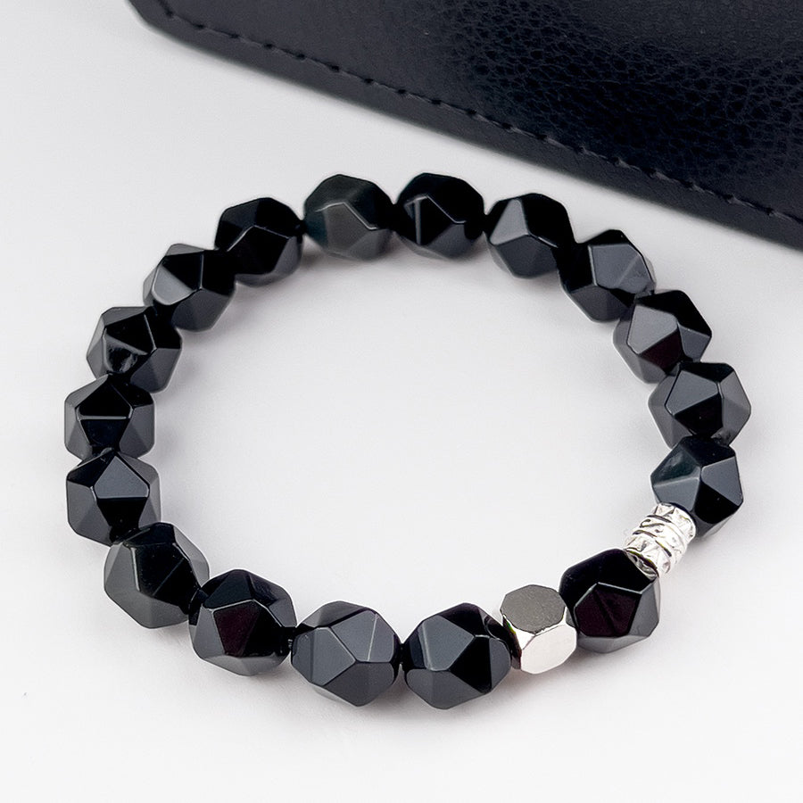 Bracelet mystérieux en perles à facettes en obsidienne