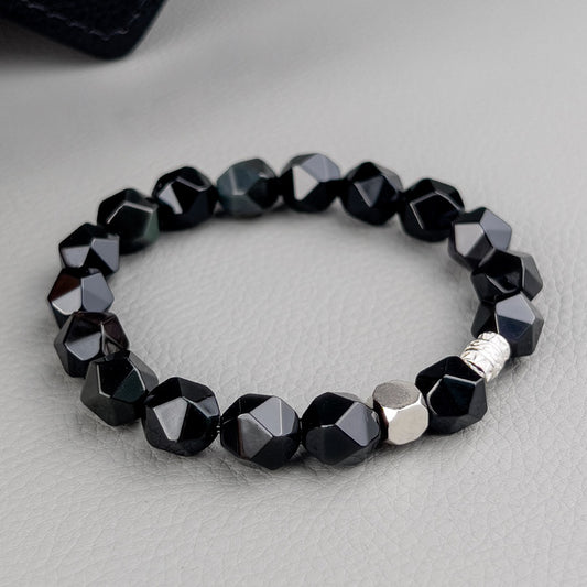 Mysterious Obsidian Faceted Beaded Bracelet