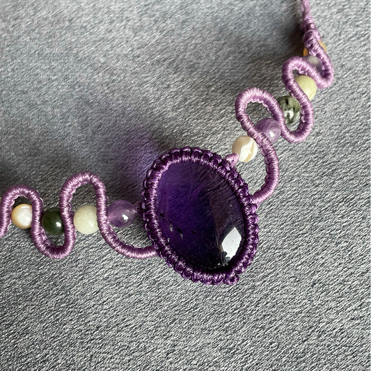 Natural Amethyst Braided Cord Necklace