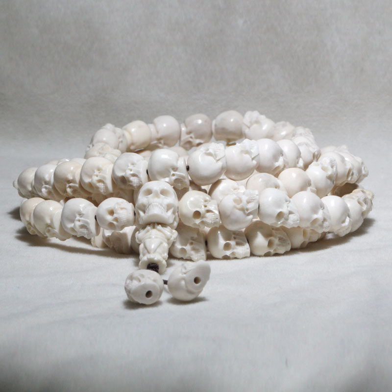 Natural Color Antler-Carved Skull Bead Necklace