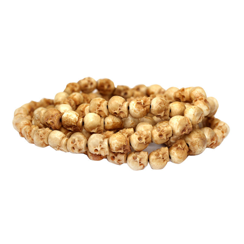 Antiqued Antler-Carved Skull Beaded Necklace