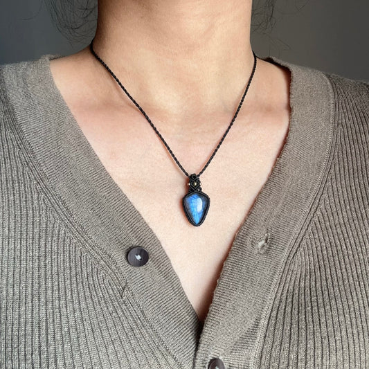 Natural Labradorite Small Shield Necklace