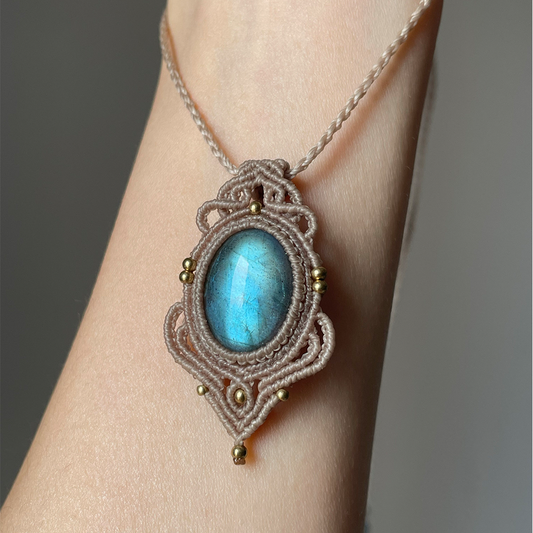 Natural Stone Shield Pendant Braided Necklace