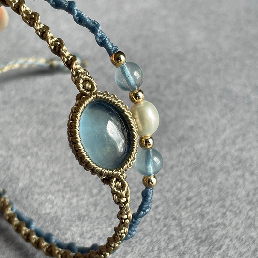 Natural Stone and Double-Strand Pearl Bracelet