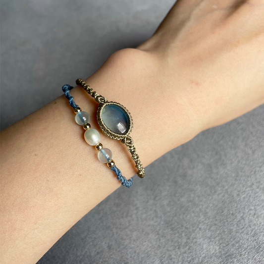 Natural Stone and Double-Strand Pearl Bracelet