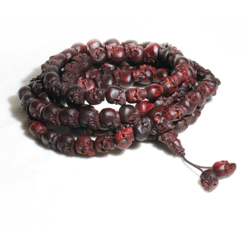 Small-Leaf Red Sandalwood Skull Bead Necklace