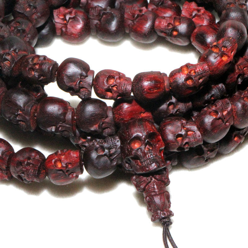 Small-Leaf Red Sandalwood Skull Bead Necklace