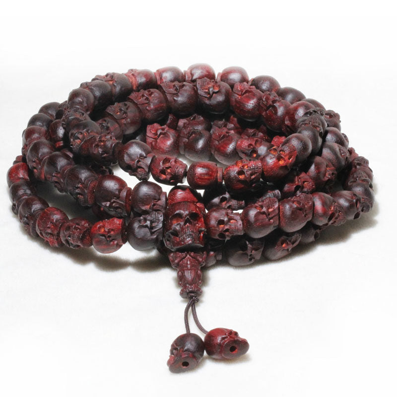 Small-Leaf Red Sandalwood Skull Bead Necklace