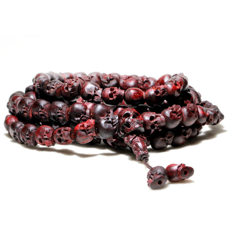Small-Leaf Red Sandalwood Skull Bead Necklace